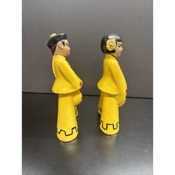 Pair of Antique 1940s Yellow Kreiss & Company Japanese Figurines Man & Woman - Picture 4 of 6